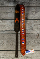 Burnt Hills Leather Tooled Arrowhead Design Leather Strap - Red, White and Blue