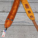 Burnt Hills Leather Tooled Handcrafted Leather Guitar Strap - Saddle Brown and Tan