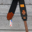 Burnt Hills Leather Handcrafted Plain Leather Guitar Strap - Black with Brown Ends