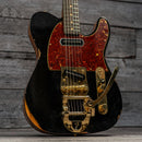 Fender Custom Shop Limited Edition Bow Tie Telecaster Custom Relic with Gold Hardware - 3A Rosewood Fingerboard, Black with Aged Natural Back and Sides