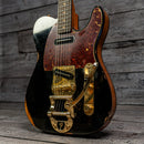 Fender Custom Shop Limited Edition Bow Tie Telecaster Custom Relic with Gold Hardware - 3A Rosewood Fingerboard, Black with Aged Natural Back and Sides