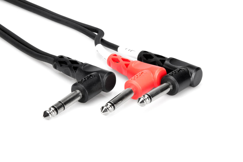 Hosa STP-201RR Insert Cable, Right-angle 1/4 in TRS to Dual Right-angle 1/4 in TS, 1 m