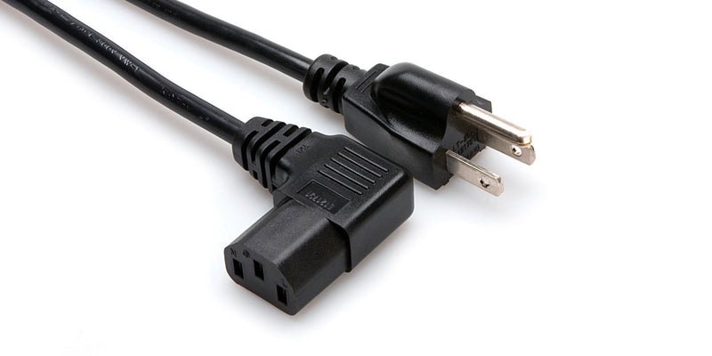 Hosa PWC-143R Power Cord, Right-angle IEC C13 to NEMA 5-15P, 3 ft