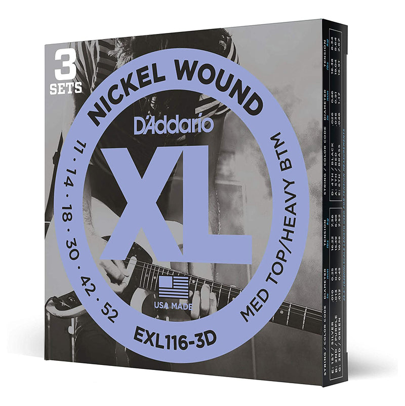 D'Addario EXL116 XL Nickel Wound Electric Guitar Strings - 11-52 Medium Top/Heavy Bottom