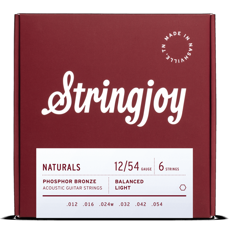 Stringjoy Naturals 12/54 Phosphor Bronze 6-String Balanced Light Acoustic Guitar Strings
