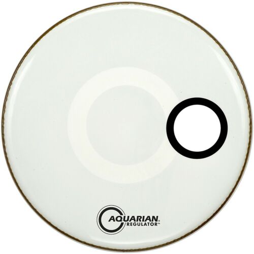 Aquarian 18" Regulator, White Video Gloss Resonant Bass Drumhead with Small Muffle Ring and 4.75" Offset Port